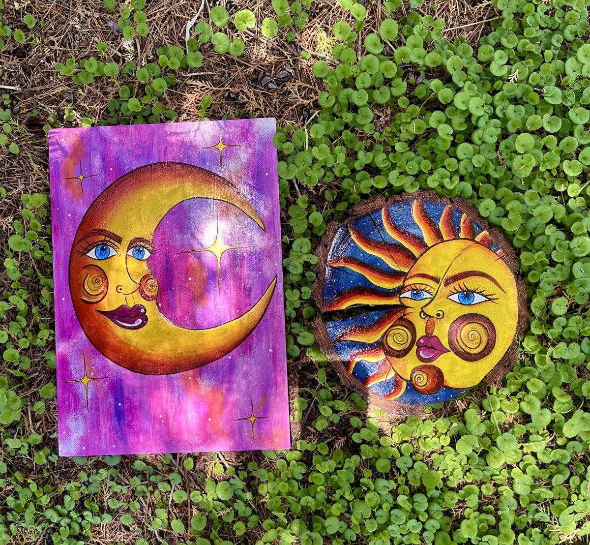 Cuadros sol y luna en madera